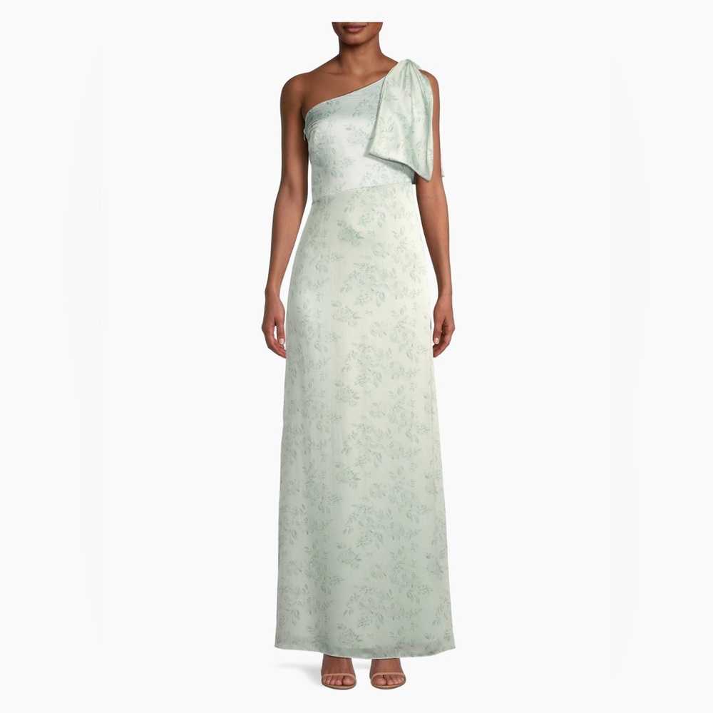 Sachin and Babi Chelsea one shoulder floral gown. Jade rose water color. Size 4.